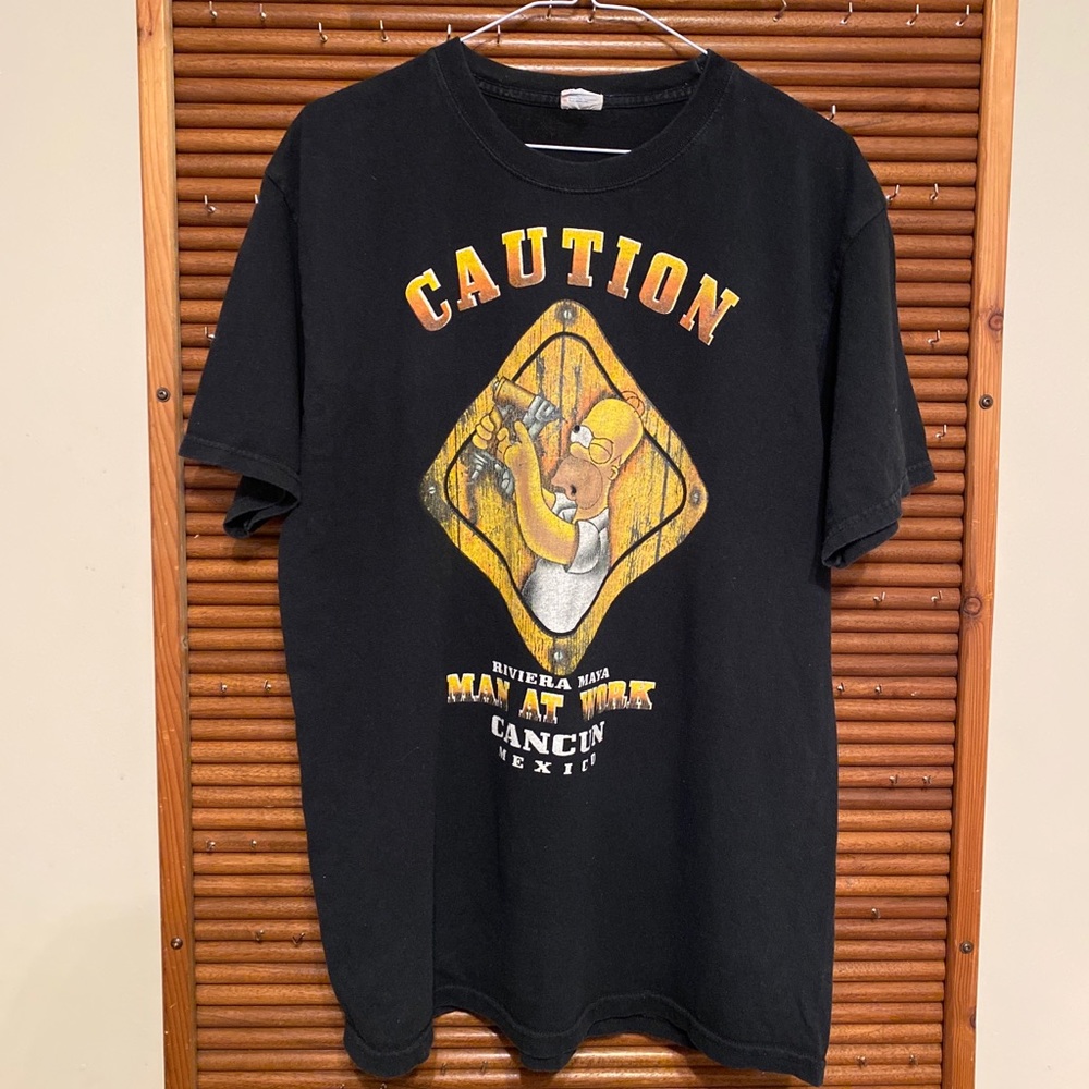 Homer Simpson Caution Man At Work Cancun Mexico T Shirt Mens Size L